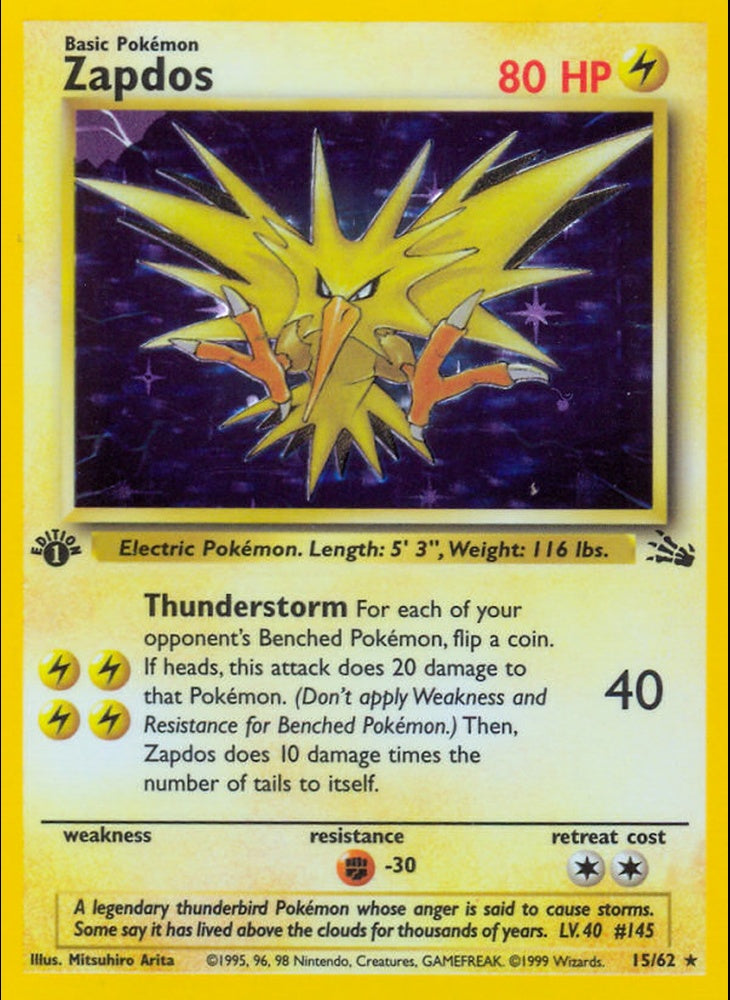 # 15/62 Zapdos - Unlimited Fossil Set - Holo Rare Pokemon TCG Card