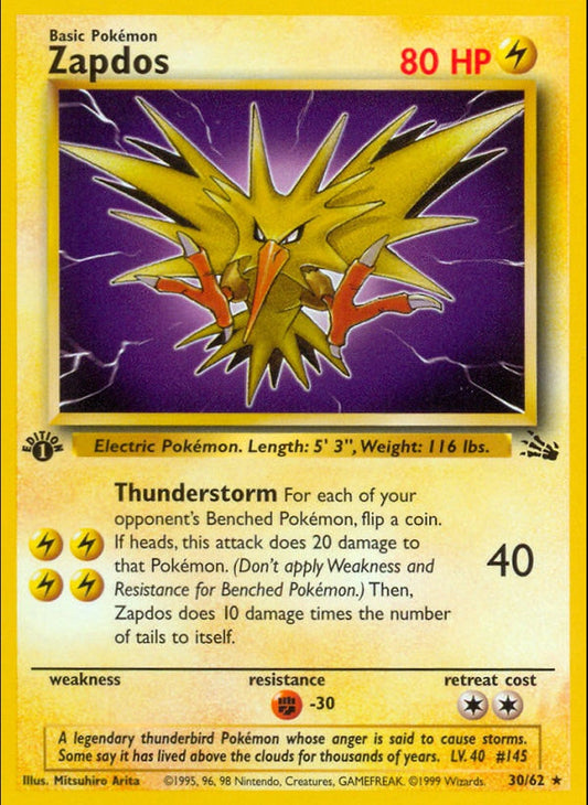 # 30/62 Zapdos - Unlimited Fossil Set - Rare Pokemon TCG Card