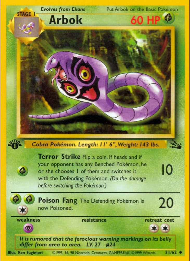 # 31/62 Arbok - Unlimited Fossil Set - Uncommon Pokemon TCG Card