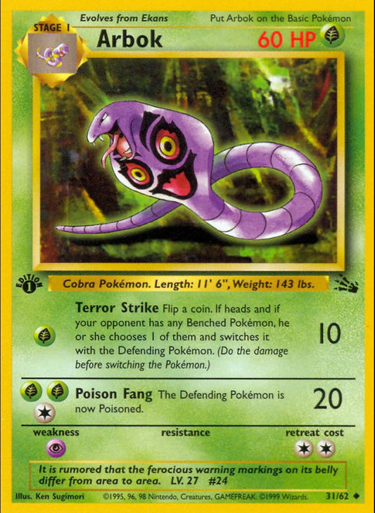# 31/62 Arbok - Unlimited Fossil Set - Uncommon Pokemon TCG Card