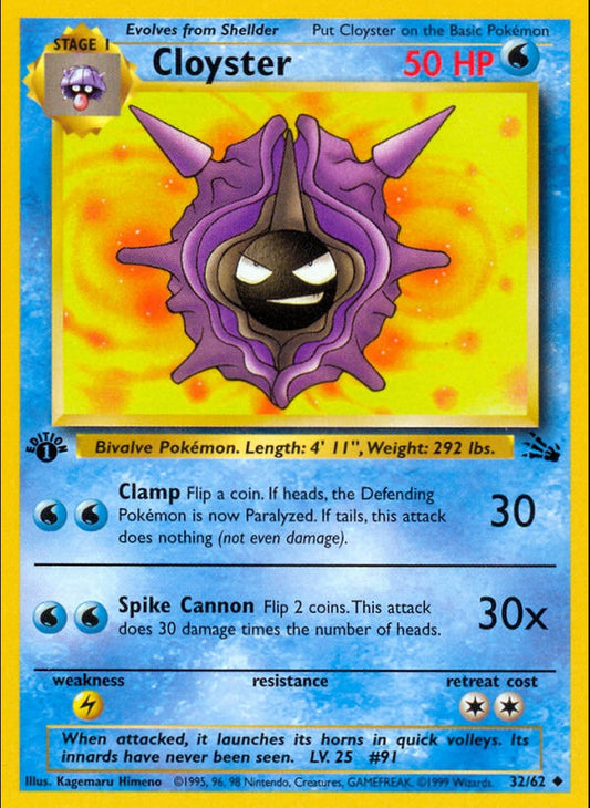 # 32/62 Cloyster - Unlimited Fossil Set - Uncommon Pokemon TCG Card