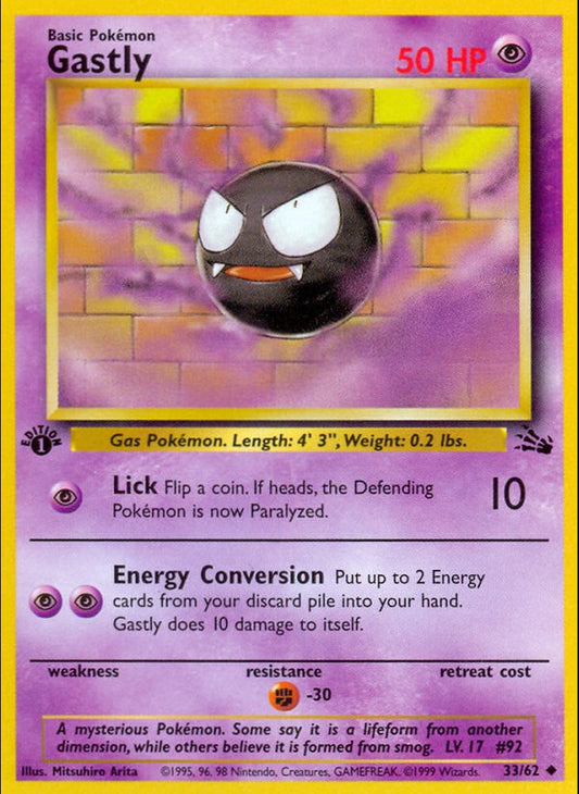 # 33/62 Gastly - Unlimited Fossil Set - Uncommon Pokemon TCG Card