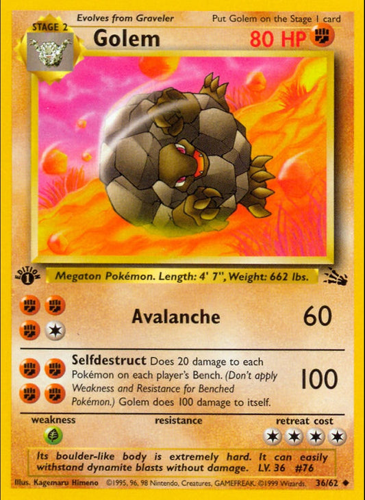 # 36/62 Golem - Unlimited Fossil Set - Uncommon Pokemon TCG Card