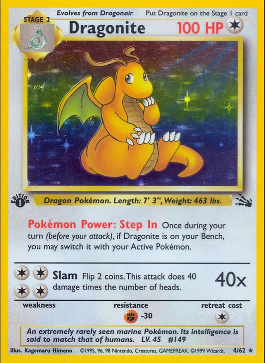 # 4/62 Dragonite - Unlimited Fossil Set - Holo Rare Pokemon TCG Card