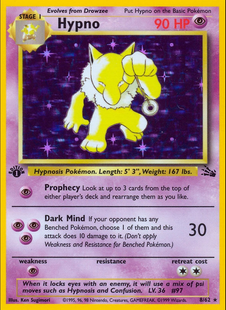 # 8/62 Hypno - Unlimited Fossil Set - Holo Rare Pokemon TCG Card